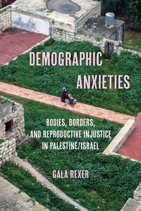 Text: "Demographic Anxieties: Bodies, Borders, and Reproductive Injustice in Palestine/Israel" von Gala Rexer. Frau mit Kinderwagen auf Weg.