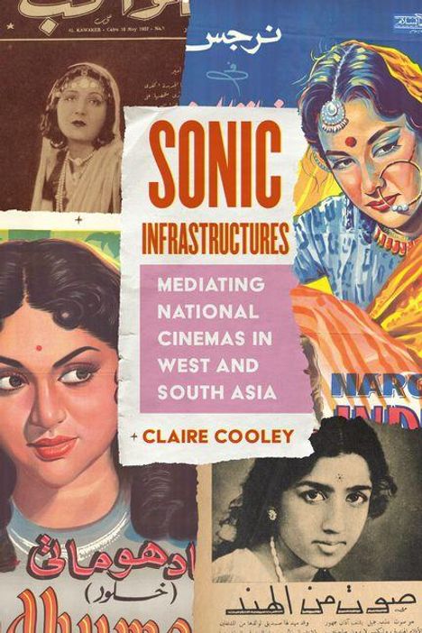 Text: "Sonic Infrastructures: Mediating National Cinemas in West and South Asia" von Claire Cooley. Verschiedene Filmplakate.
