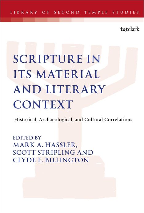 "Scripture in Its Material and Literary Context" mit redaktionellen Angaben und einer stilisierten Menora im Hintergrund.
