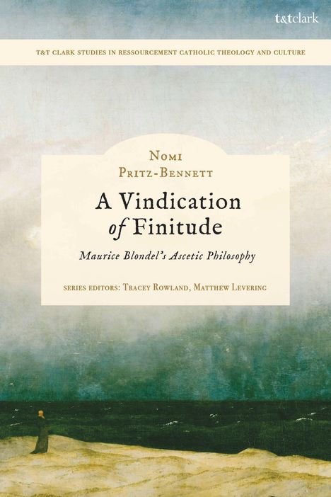 „A Vindication of Finitude“ von Nomi Pritz-Bennett; Illustration einer Gestalt am Meer unter stürmischem Himmel.