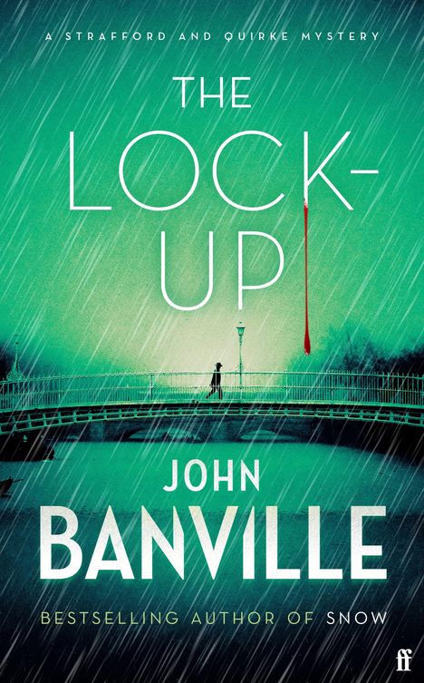 "The Lock-Up", John Banville. Eine düstere Brücke im Regen, Person mit Schirm.