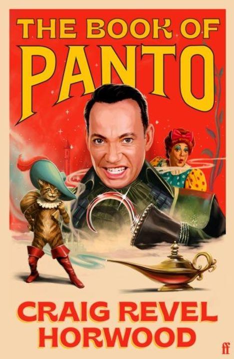 „THE BOOK OF PANTO. CRAIG REVEL HORWOOD“. Illustration mit Märchenfiguren und einem lächelnden Mann zentral.