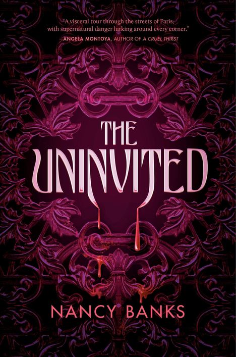 "The Uninvited" von Nancy Banks, Ornament mit violett-roter Verzierung und blutähnlichen Tropfen.