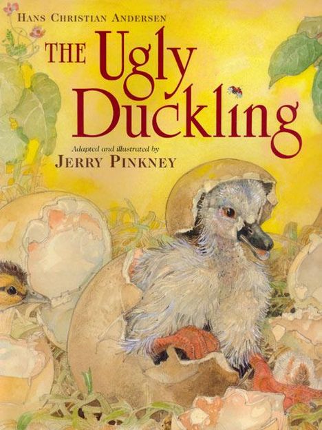 "The Ugly Duckling" von Hans Christian Andersen, adaptiert und illustriert von Jerry Pinkney. Küken schlüpfen aus Eiern.