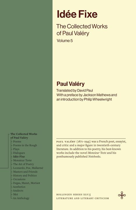 Idée Fixe, The Collected Works of Paul Valéry - Volume 5. Paul Valéry, translated by David Paul. Links grün, rechts beige.
