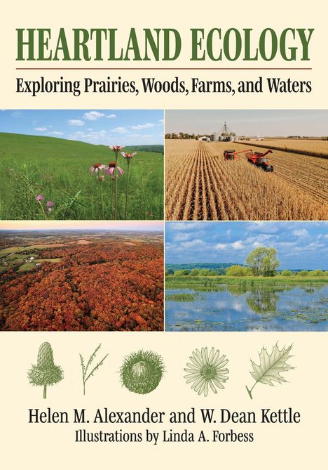 "Heartland Ecology: Exploring Prairies, Woods, Farms, and Waters." Vier Landschaftsfotos, Autoren: Helen M. Alexander, W. Dean Kettle.
