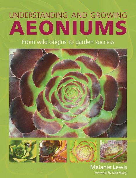 „Understanding and Growing Aeoniums: From wild origins to garden success“ über einem großen Foto einer Sukkulente.