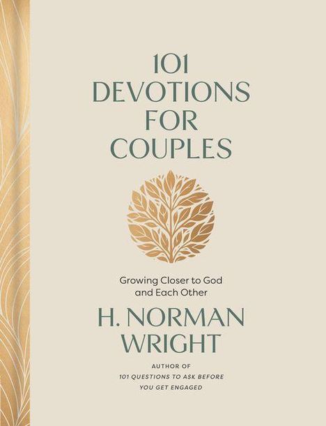 "101 Devotions for Couples" von H. Norman Wright. Ein goldfarbenes Blätter-Emblem ziert die Mitte.