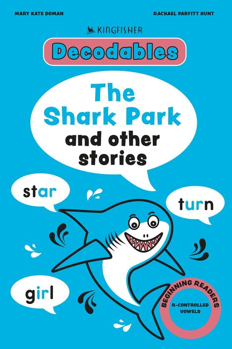 "The Shark Park and other stories" steht in einer Sprechblase über einem Cartoon-Hai, umgeben von Worten wie "star".