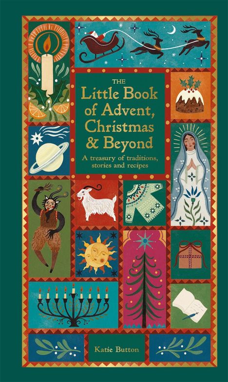 „The Little Book of Advent, Christmas & Beyond“ enthält Weihnachtsmotive wie Kerzen, Engel und traditionelle Symbole.