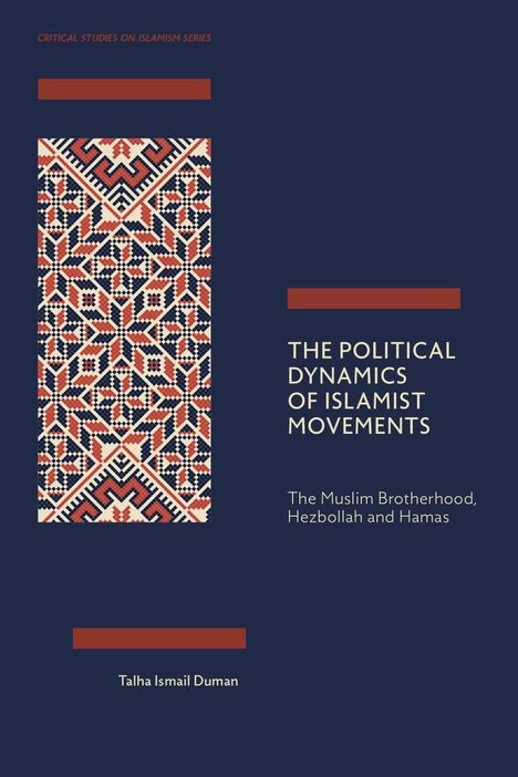 Titel: "THE POLITICAL DYNAMICS OF ISLAMIST MOVEMENTS". Muster in rot und blau auf dunklem Hintergrund. Autor: Talha Ismail Duman.