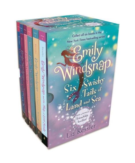 Boxset mit sechs Bänden von "Emily Windsnap" von Liz Kessler, Cover mit Meerjungfrauen-Thema.