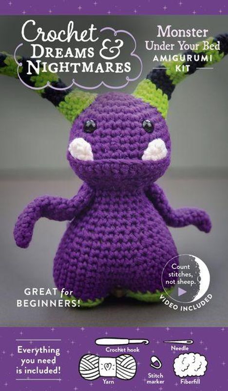 "Crochet Dreams & Nightmares: Monster Under Your Bed Amigurumi Kit. Great for beginners! Mit Video." Ein gehäkeltes Monster.