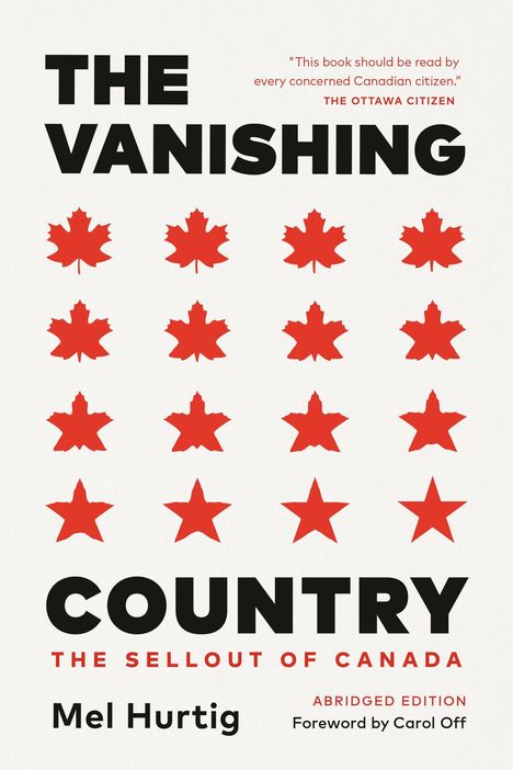 "THE VANISHING COUNTRY" in großen Buchstaben. Darunter rote Ahornblätter und Sterne. Autor: Mel Hurtig.
