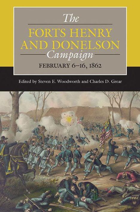 „The Forts Henry and Donelson Campaign, February 6–16, 1862." Illustration einer historischen Schlachtszene.