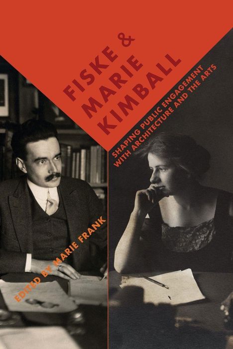 "Fiske & Marie Kimball" in großen roten Buchstaben. Zwei schwarz-weiße Porträts eines Mannes und einer Frau im Hintergrund.