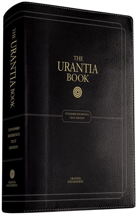 Schwarzer Einband mit goldenem Text: "The Urantia Book, Standard Reference Text Edition, Urantia Foundation".
