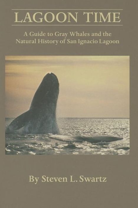 Text: "LAGOON TIME: A Guide to Gray Whales and the Natural History of San Ignacio Lagoon. By Steven L. Swartz."  
Bild: Ein Wal taucht aus dem Wasser.