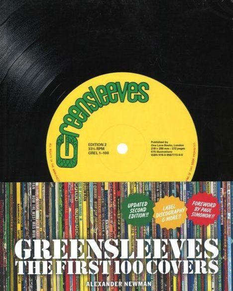 "Greensleeves The First 100 Covers" von Alexander Newman. Oben ein Schallplatten-Etikett, darunter bunte Plattencover.