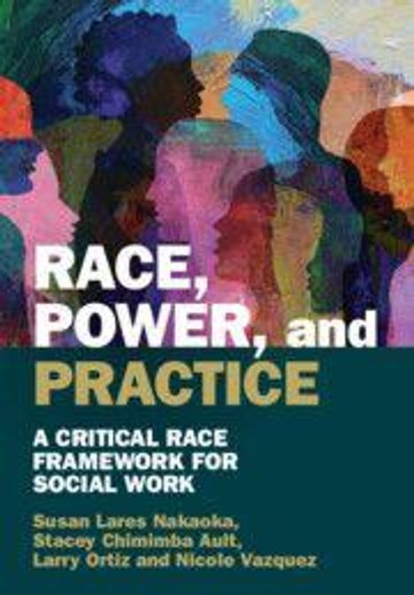 „RACE, POWER, and PRACTICE: A CRITICAL RACE FRAMEWORK FOR SOCIAL WORK“ mit bunten Silhouetten im Hintergrund.