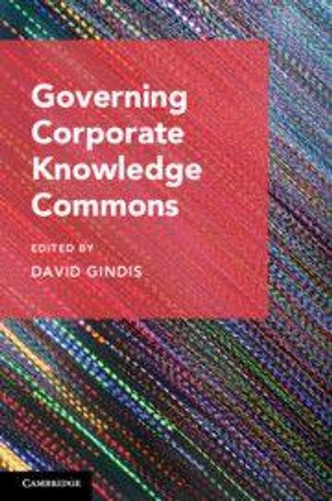 „Governing Corporate Knowledge Commons“, herausgegeben von David Gindis. Bunte, diagonale Linien im Hintergrund.