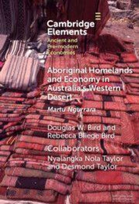 Cover von "Aboriginal Homelands and Economy in Australia's Western Desert" vor buntem Gewebe-Hintergrund.