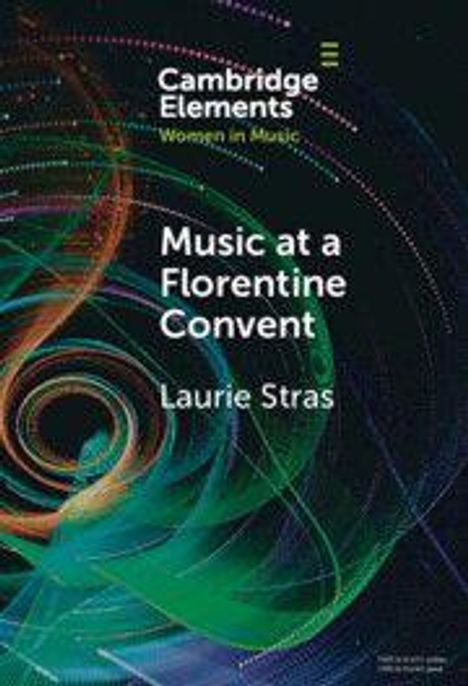„Music at a Florentine Convent“, Laurie Stras. Bunte, spiralförmige abstrakte Illustration im Hintergrund.