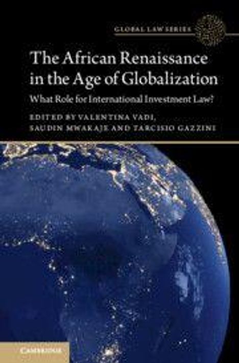 "The African Renaissance in the Age of Globalization" über Bild der Erde aus dem All, Nachtansicht, Städte leuchten.