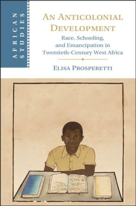 „An Anticolonial Development“ von Elisa Prosperetti, Illustration eines sitzenden Mannes mit Büchern auf einem Tisch.