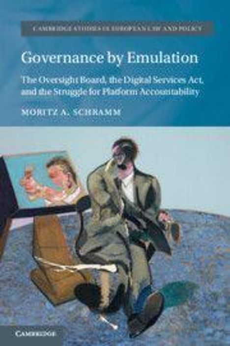 Titel: "Governance by Emulation"; Autor: Moritz A. Schramm; Illustration: Zeigt eine Person, die Bilder betrachtet.
