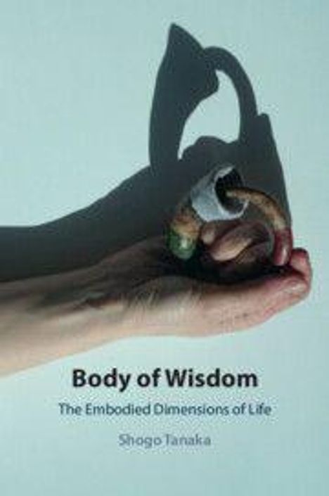 Text: "Body of Wisdom: The Embodied Dimensions of Life" von Shogo Tanaka. Eine Hand hält eine Muschel im Schatten.
