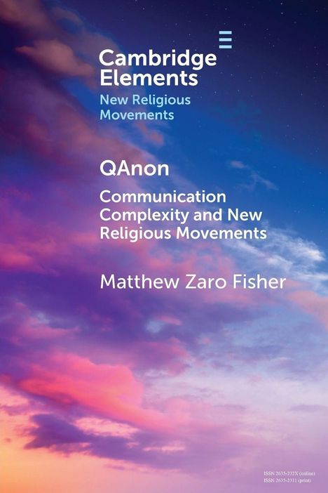 Oberhalb: "Cambridge Elements New Religious Movements", "QAnon", "Matthew Zaro Fisher". Hintergrund: Farbiger Himmel.