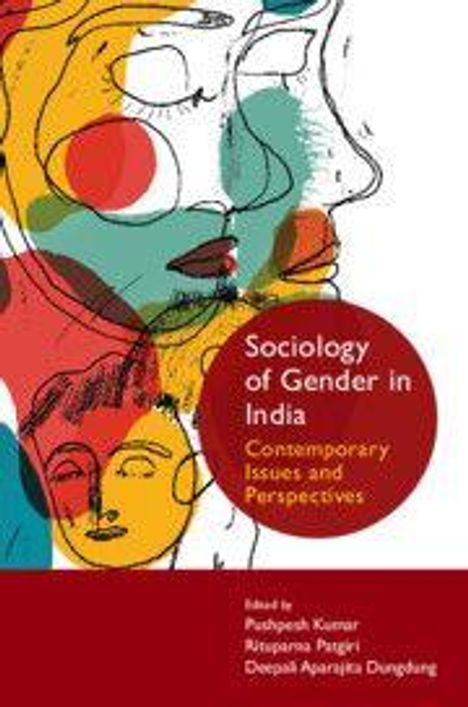 „Sociology of Gender in India: Contemporary Issues and Perspectives“. Bunte, abstrakte Gesichter im Hintergrund.