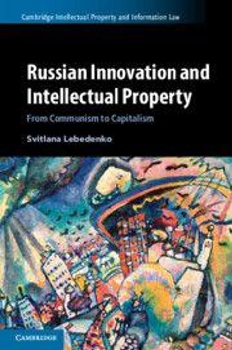 Buchtitel: "Russian Innovation and Intellectual Property" von Svitlana Lebedenko. Abstrakte Illustration darunter.