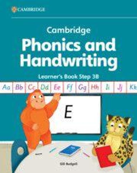 "Cambridge Phonics and Handwriting Learner's Book Step 3B". Zwei Tiere an einem Tisch üben Buchstaben schreiben.