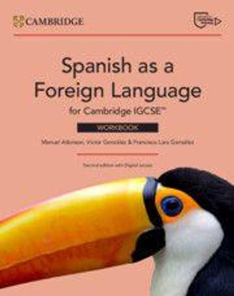 "Spanish as a Foreign Language for Cambridge IGCSE Workbook" steht über einem großen farbenfrohen Tukan.