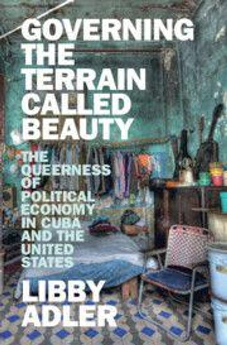 „Governing the Terrain Called Beauty“ von Libby Adler. Ein alter, farbenfroher Raum mit Stühlen und Küchenutensilien.