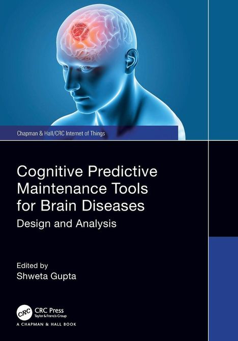 Titel: Cognitive Predictive Maintenance Tools for Brain Diseases. Oben ein blaues Gehirn im Kopf eines Menschen.