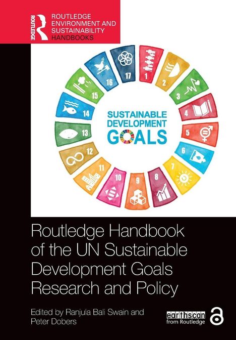 „Routledge Handbook of the UN Sustainable Development Goals: Research and Policy“. Bunte Symbole im Kreis.