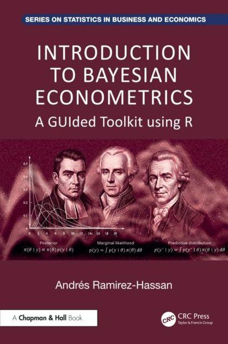 Titel: "Introduction to Bayesian Econometrics: A GUIded Toolkit using R". Drei Porträts über wissenschaftlichem Hintergrund.