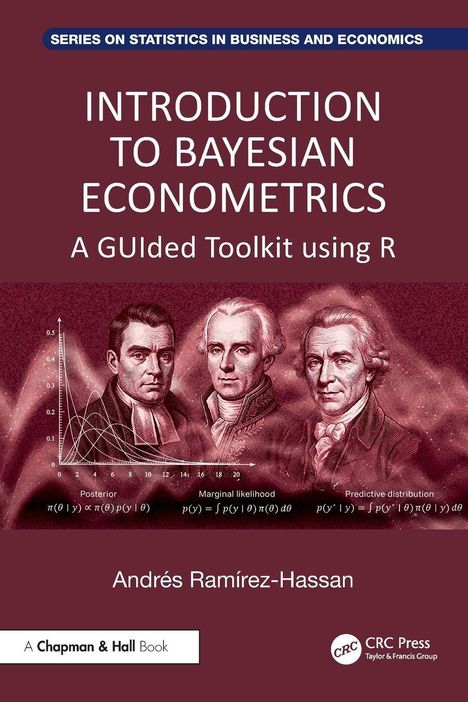 "Introduction to Bayesian Econometrics: A GUIded Toolkit using R" von Andrés Ramírez-Hassan. Drei historische Figuren.