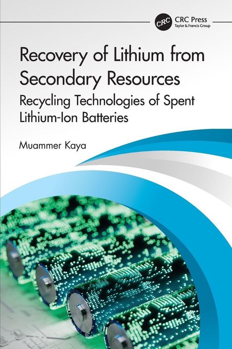 „Recovery of Lithium from Secondary Resources“, Muammer Kaya, zeigt Batterien mit grünen, leuchtenden Mustern.