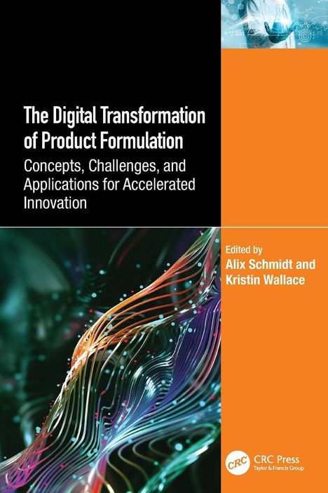 Text: "The Digital Transformation of Product Formulation". Abstrakte, bunte Wellenlinien auf schwarzem Hintergrund.