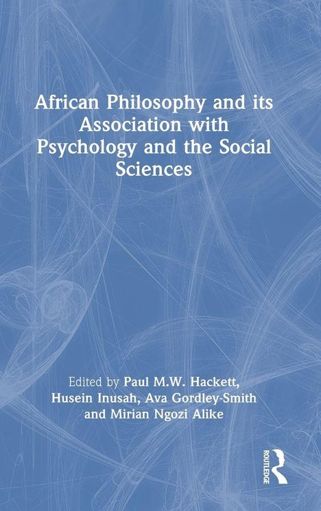 "African Philosophy and its Association with Psychology and the Social Sciences" steht in weißem Text auf blauem Hintergrund.