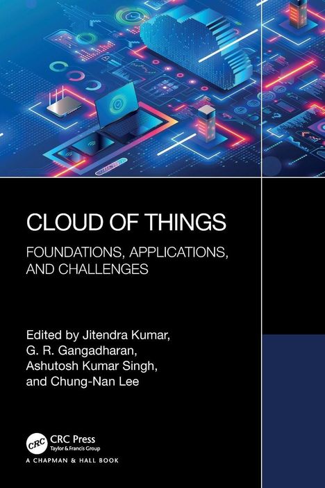"Cloud of Things" Buchcover: moderne Grafik, Laptop, Wolke; Herausgeber: Jitendra Kumar und andere.