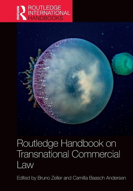 "Routledge Handbook on Transnational Commercial Law". Quallen im Wasser, eine groß, eine kleiner im Hintergrund.