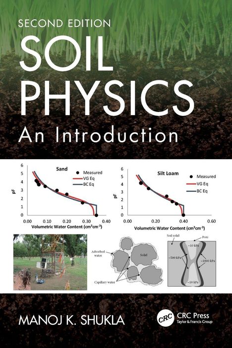 "SECOND EDITION SOIL PHYSICS An Introduction. Zwei Diagramme und ein Foto von landwirtschaftlicher Ausrüstung, Bodenanatomie."