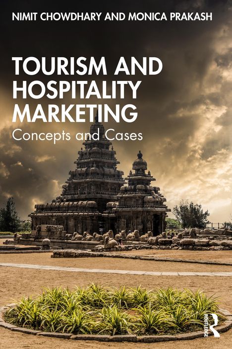 Titel: "Tourism and Hospitality Marketing: Concepts and Cases". Ein antiker Tempel unter dramatischem Himmel im Hintergrund.