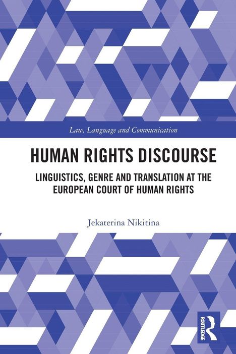 Titel: Human Rights Discourse. Thema: Linguistik am Europäischen Gerichtshof. Muster aus blauen Dreiecken.