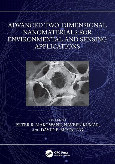 Titel: "Advanced Two-Dimensional Nanomaterials for Environmental and Sensing Applications". Blau mit Netzdesign.